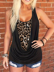  Colorblock Leopard Ruched Tank Top