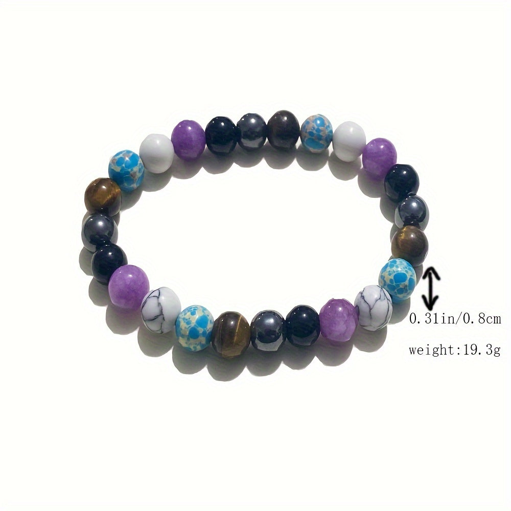Amethyst Pine Stone Mixed Round Bead Bracelet Meditation
