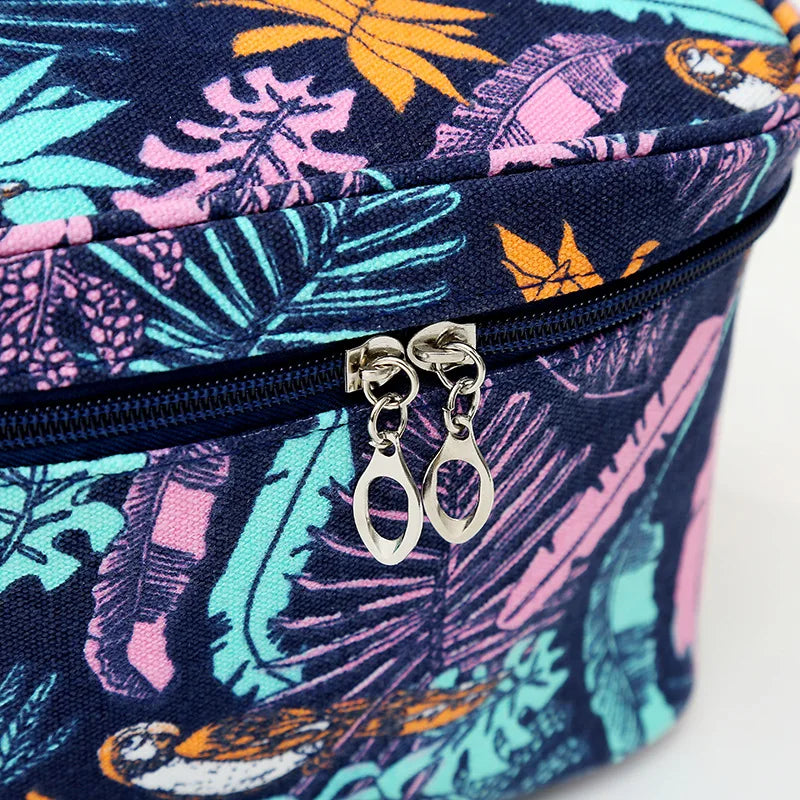 Canvas Leaf Print Cosmetic Bag for Women Makeup Storage Travel Beauty Organizer