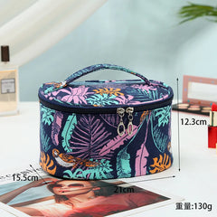 Canvas Leaf Print Cosmetic Bag for Women Makeup Storage Travel Beauty Organizer