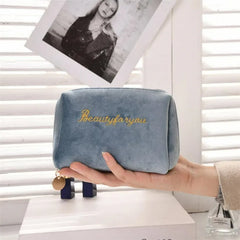 Velvet Make Up Bag Travel Large Cosmetic Bag Zipper Solid