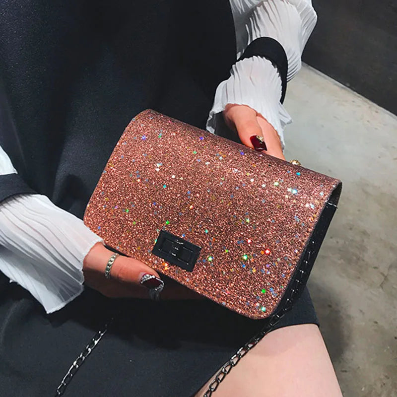Women Shoulder Crossbody Bag Sequin Chain for Mobile Phone Party