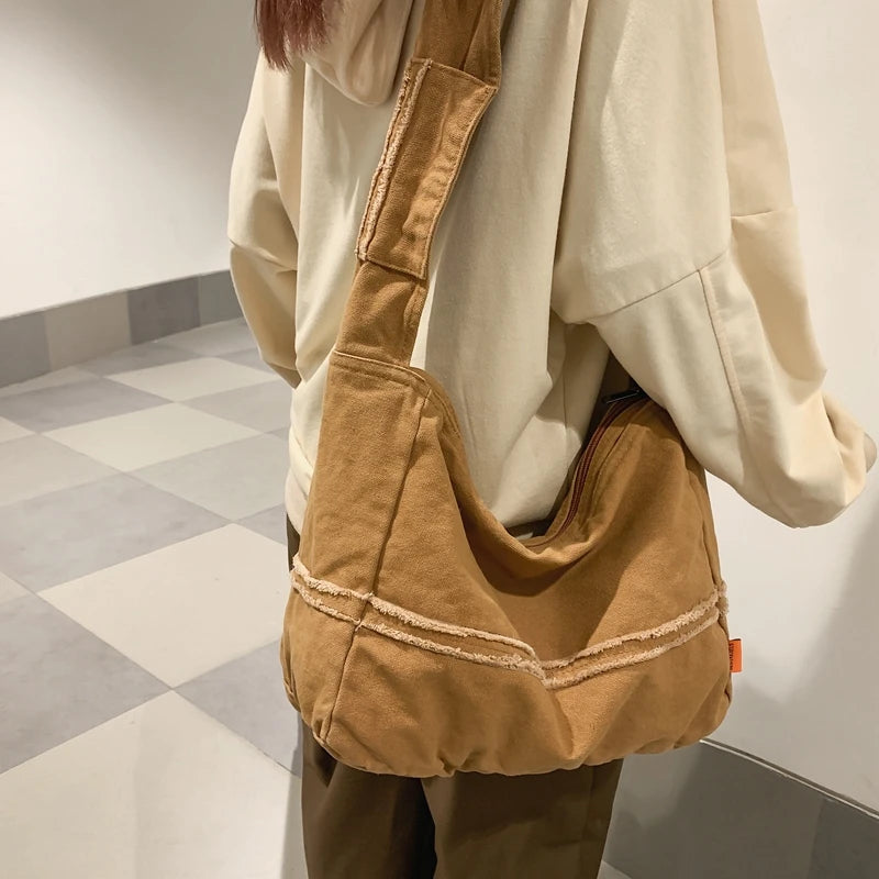 100% Cotton Canvas Shoulder Bags for Women Solid Leisure Or Travel Bags