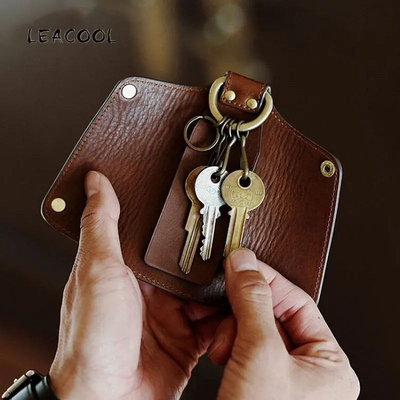 Leather Key Wallet Car Key Organizer Zipper Keys Case Bag
