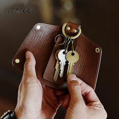 Leather Key Wallet Car Key Organizer Zipper Keys Case Bag