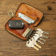 Leather Key Wallet Men Car Key Holder Zipper Key Case Top Male Man
