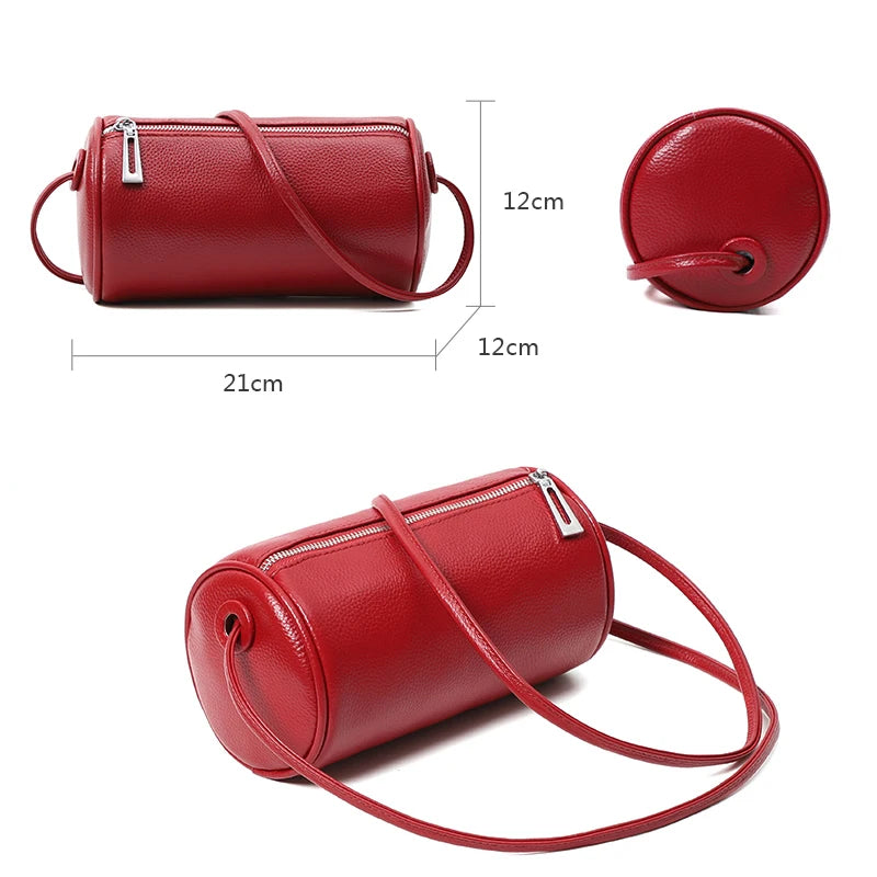 Leather Round Crossbody Bag Women Mini Shoulder Bags