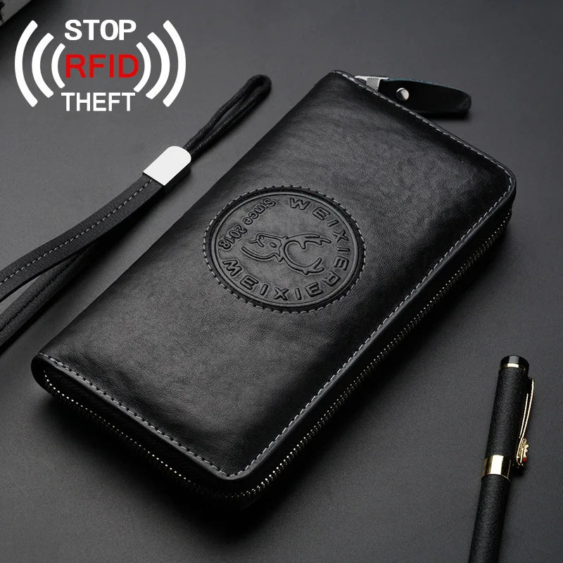 RFID Anti-theft Leather Men's Wallet Clutch Bag