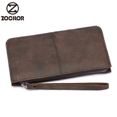 Retro Crazy Horse Leather Long Wallet Men Women Clutch Bag Handbag