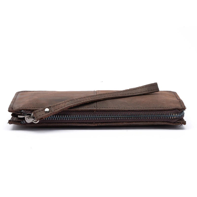 Retro Crazy Horse Leather Long Wallet Men Women Clutch Bag Handbag