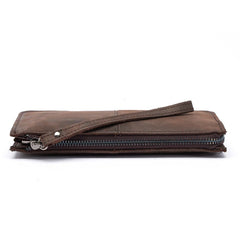 Retro Crazy Horse Leather Long Wallet Men Women Clutch Bag Handbag
