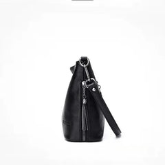Women's Leather Tassel Shoulder Bag Bucket Bag