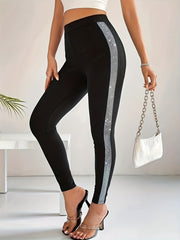  Glitter Stripe High Rise Skinny Leggings