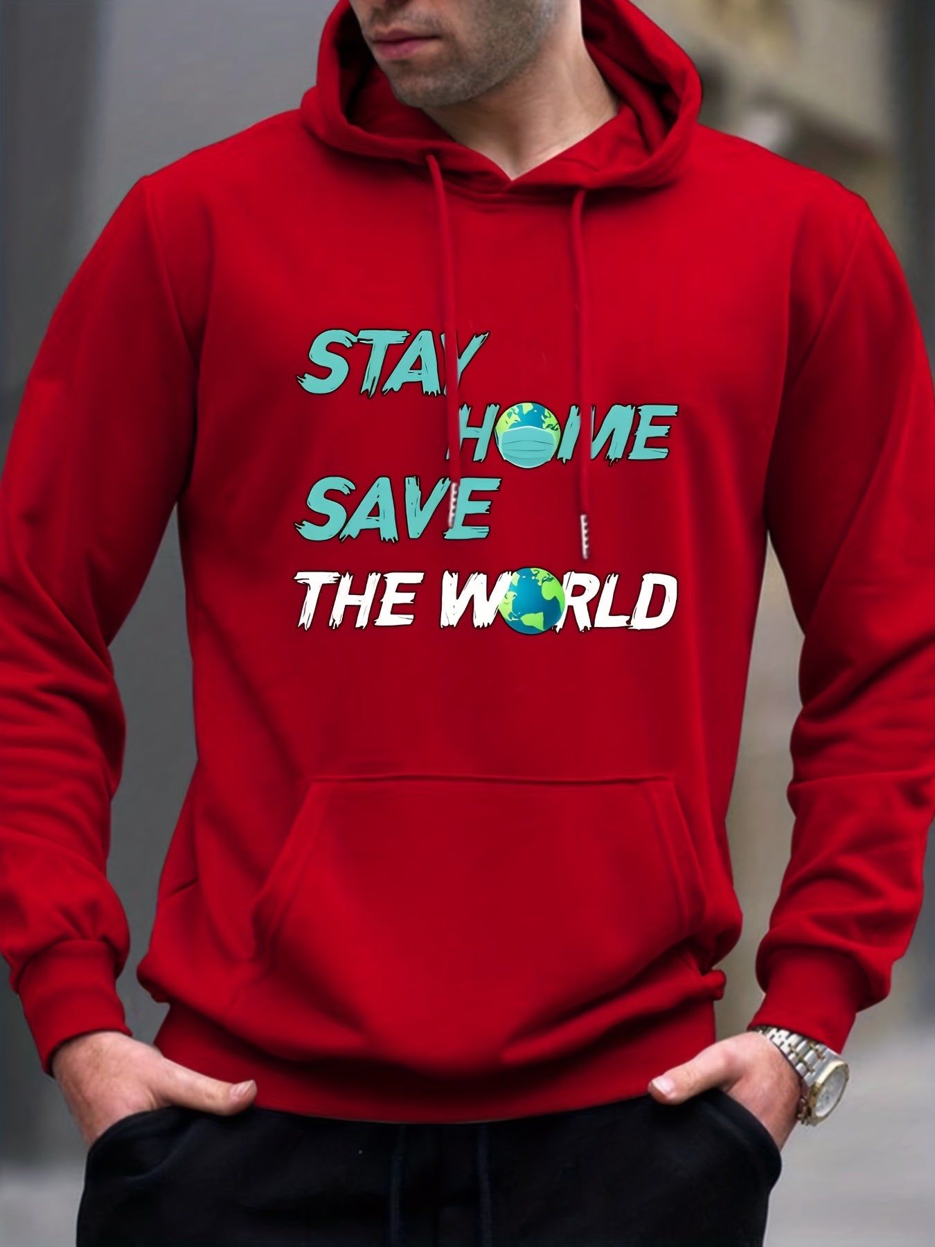 Stay Home Save The World Print Hoodie