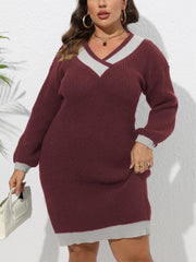  Colorblock V-Neck Sweater Dress