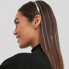 Women's Rhinestone Tassel Headband Long Bridal Hair Chain Jewelry