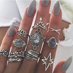 Vintage Star Geometric Hollow Ring Set For Women's Joint Tail Ring