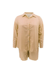  Striped Long Sleeve Shirt & Shorts Set Women's Plus Casual Outfits