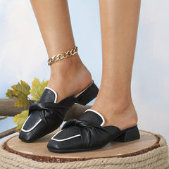 Square Toe Twist Knot Mules Chunky Heel Slip On Loafers