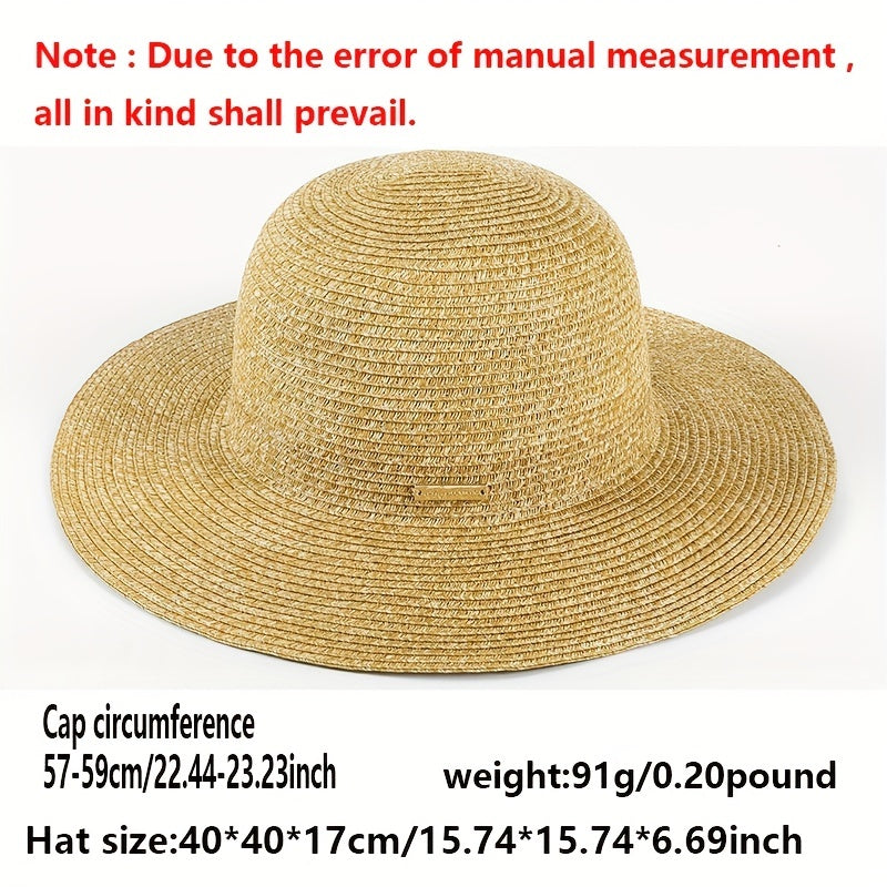 Khaki Casual Straw Sun Hat UV Protection Fedora Cap