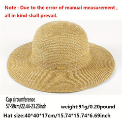 Khaki Casual Straw Sun Hat UV Protection Fedora Cap