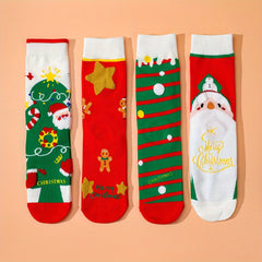 Christmas Cartoon Print Socks, Comfy & Soft Women's Stockings