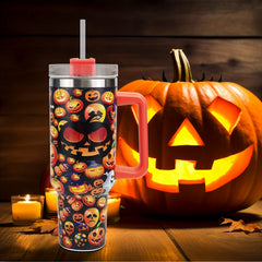 Halloween Pumpkin Print Tumbler 40oz Car Cup with Straw & Handle