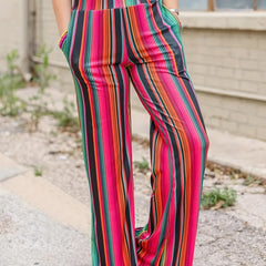 Women's Plus Colorful Stripe Print Flared Leg Pants
