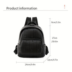 Mini Stripes Embossed Backpack Faux Leather Solid Rucksack For Travel Work