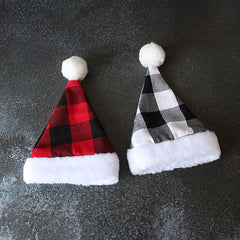 Mini Gingham Santa Hat Small Santa Hat With Scarf Christmas Flower Bottle Decor