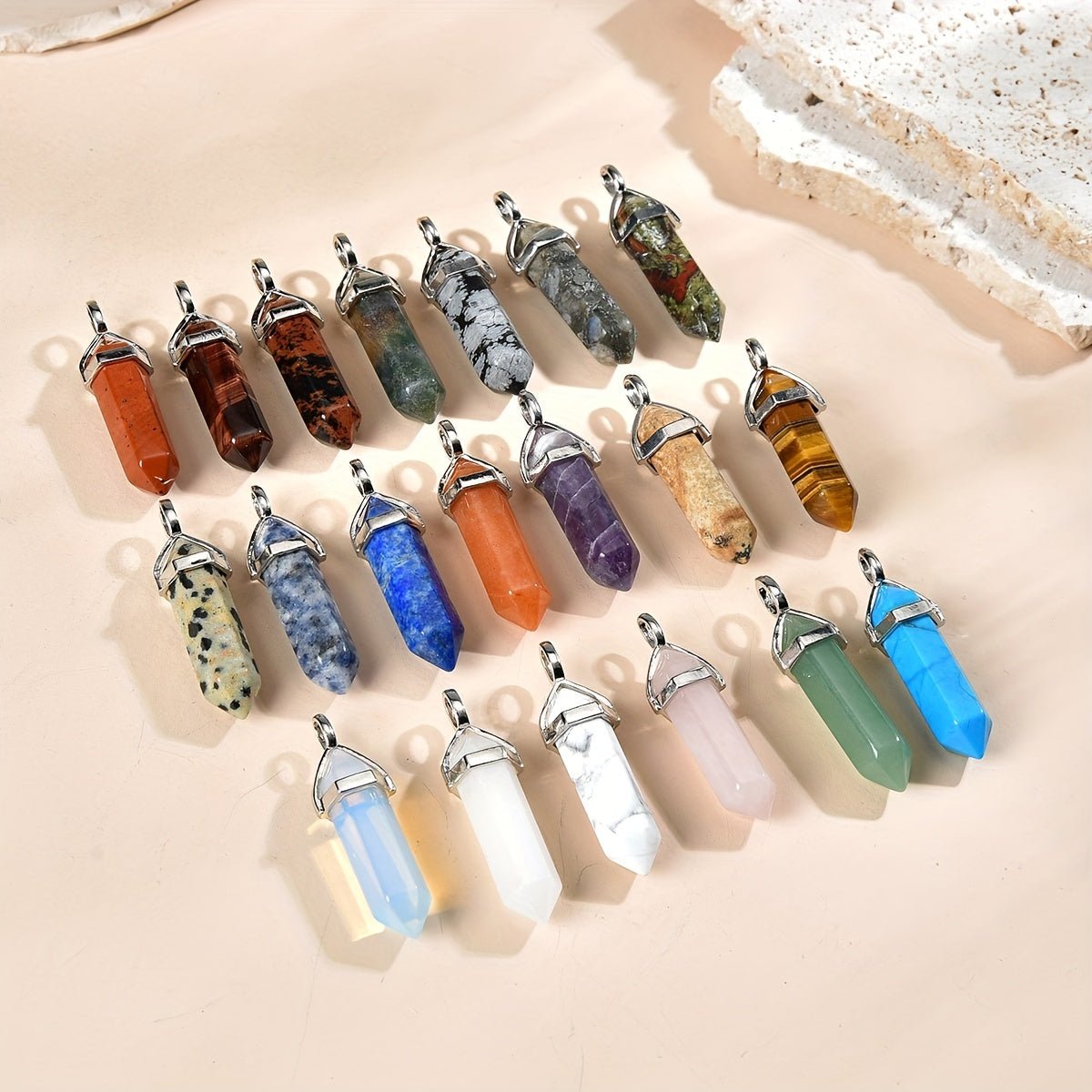 Hexagonal Column Natural Crystal Pendant Single Stone Amethyst Lapis Lazuli