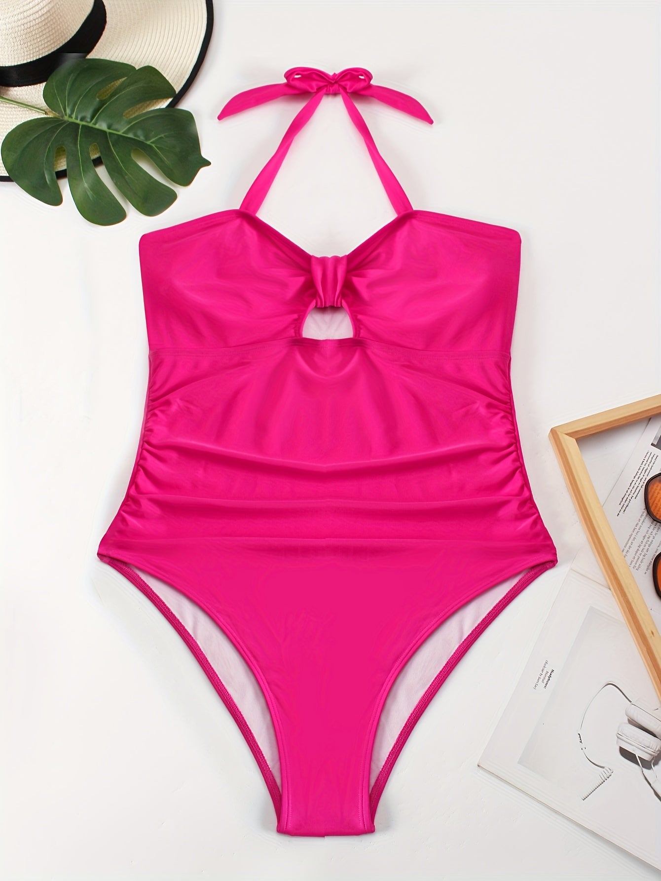  Keyhole Halter One Piece Bathing Suit