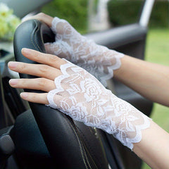 Lace Floral Short Gloves Hollow Out Fingerless Gloves For Women