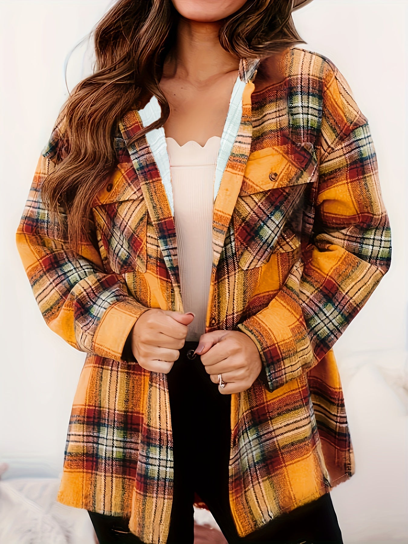  Plaid Print Long Sleeve Button Up Shirt