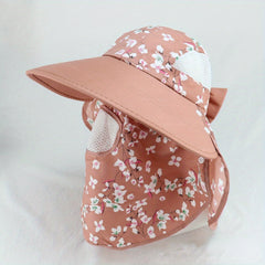 Floral Print Sun Hat With Sunproof Mask Detachable