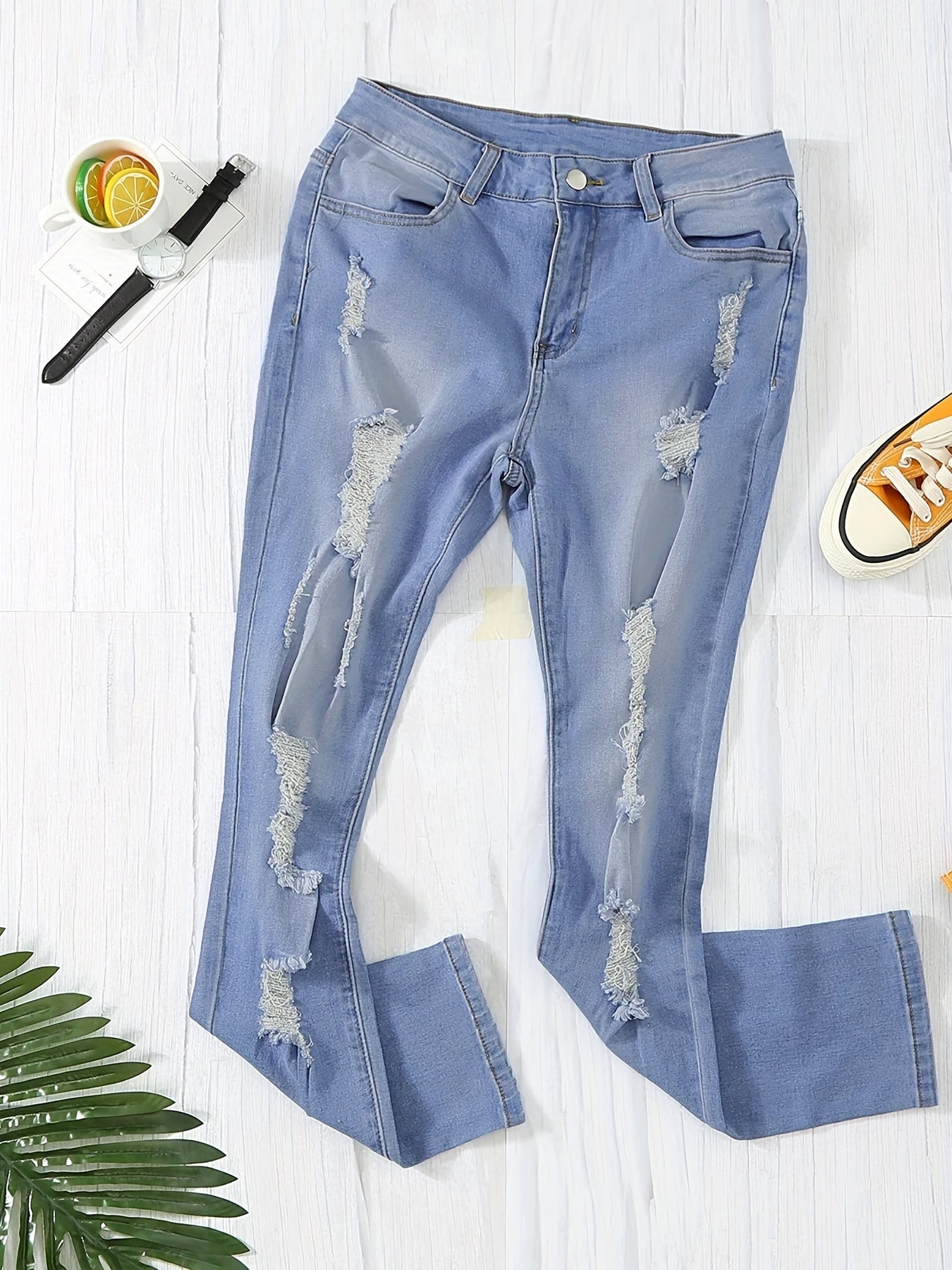  Washed Ripped High Rise Stretch Skinny Jeans