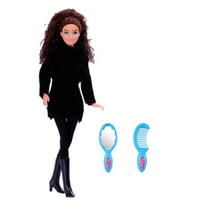 6pcs Doll Set: Turtleneck Sweater, Pants, Shoes, Comb, Mirror - 11.5 Inc