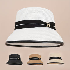 Straw Bucket Hat Strap Decor Classic Sunscreen Basin Hat Women