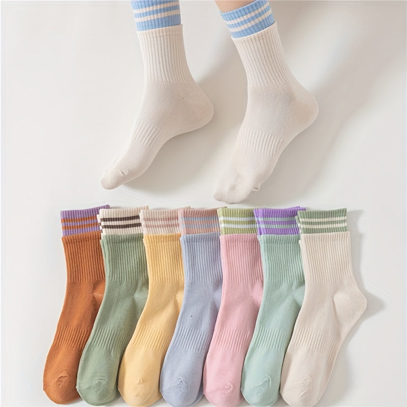 8 Pairs Striped Socks Soft & Breathable Casual Mid Tube Stockings