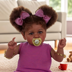 JIZHI 20 Lifelike Reborn Youngsters Doll with Caramel Eyes & Pink Skirt