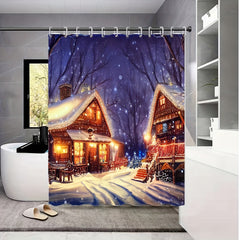Christmas Printed Shower Curtain Polyester Waterproof Bathroom Decor