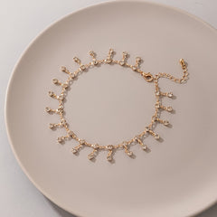 Boho Charm Anklet with Rhinestones Tassel Pendant