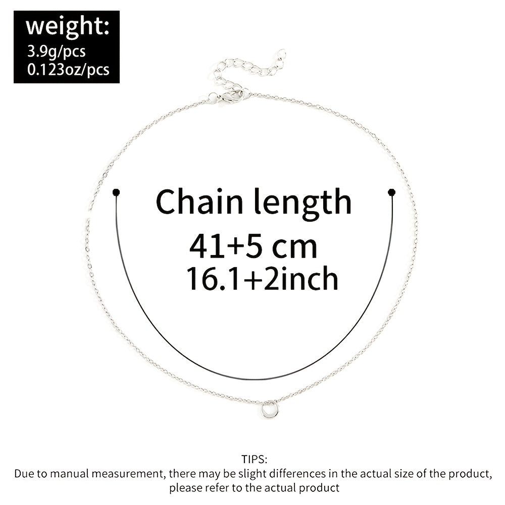 Small Ring Pendant Necklace Silver Alloy Elegant Women Girls