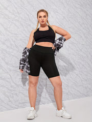  Solid High Rise Skinny Fitness Shorts With Pockets