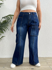 High Rise Wide Leg Jeans With Flap Pockets