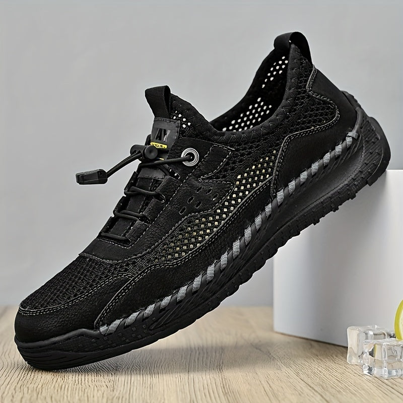 Men's No Tie Lace Mesh Sandals Breathable Outdoor Walking Shoes