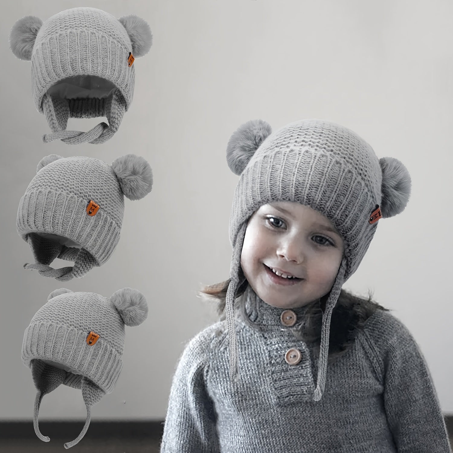 2pcs Baby Winter Beanie Hat Newborn Infant 100% Cotton Lining Warm Knitted Hat