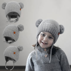2pcs Baby Winter Beanie Hat Newborn Infant 100% Cotton Lining Warm Knitted Hat