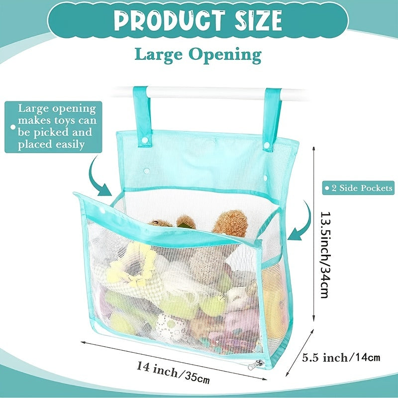 Mesh Bath Toy Organizer w/ Hooks - Extra Large Opening, Bathroom Toys