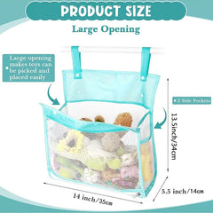 Mesh Bath Toy Organizer w/ Hooks - Extra Large Opening, Bathroom Toys